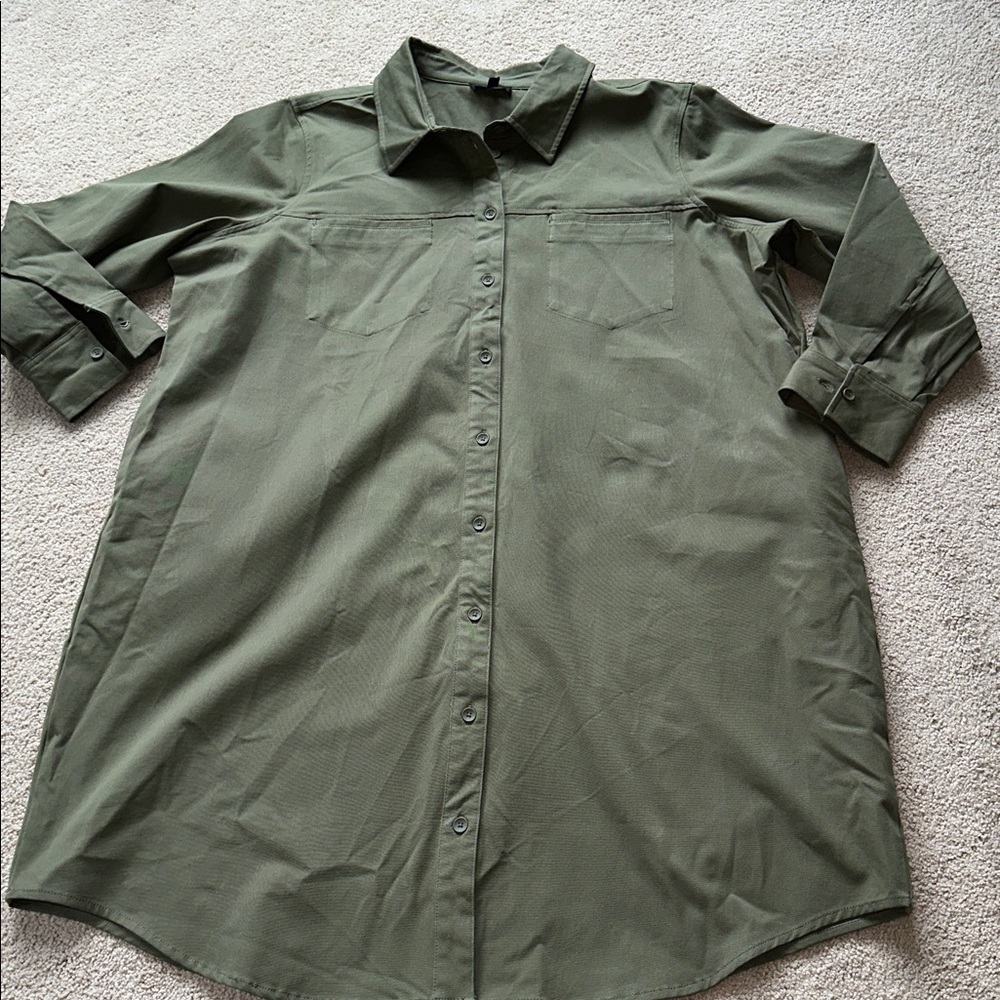 Universal Standard Olive Green Button-Up Shirt Dress - Picture 11 of 13
